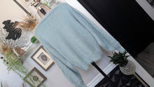 Load image into Gallery viewer, London Kaye Ocean Blue Faux Fur Lantern Sleeve Sweater SM
