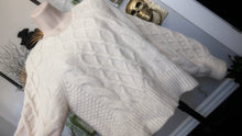 Load image into Gallery viewer, Abercrombie &amp; Fitch Ivory Lantern Sleeve Cable Knit Sweater SM
