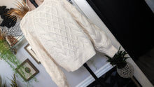 Load image into Gallery viewer, Abercrombie &amp; Fitch Ivory Lantern Sleeve Cable Knit Sweater SM
