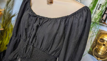 Load image into Gallery viewer, Blush Black Boho Ruffle Princess Sleeve Crop Top LG
