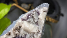 Load image into Gallery viewer, 5" Amethyst &amp; Calcite Crystal Cluster on Wood Stand

