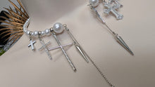 Load image into Gallery viewer, Silver Pearls Rhinestone Cross Choker Necklace
