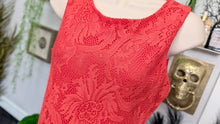Load image into Gallery viewer, "Snap" Coral Lace Midi Sheath Dress SM
