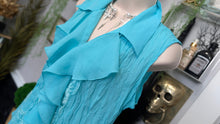 Load image into Gallery viewer, Jaipur Blue Smocked Ruffle Blouse Tank Top SM

