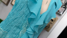 Load image into Gallery viewer, Jaipur Blue Smocked Ruffle Blouse Tank Top SM
