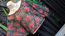 Load image into Gallery viewer, Poof Sheer Lace &amp; Rose Floral Batwing Crop Top MD
