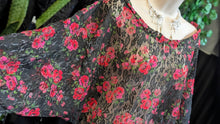 Load image into Gallery viewer, Poof Sheer Lace &amp; Rose Floral Batwing Crop Top MD
