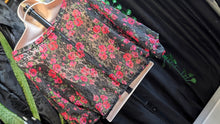 Load image into Gallery viewer, Poof Sheer Lace &amp; Rose Floral Batwing Crop Top MD
