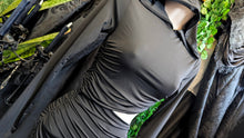 Load image into Gallery viewer, Zara Black Hooded Gothic Bodycon Maxi Slit Dress SM
