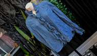 Express Ruffle Denim Button Blouse XS