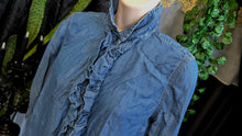 Load image into Gallery viewer, Express Ruffle Denim Button Blouse XS
