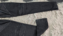 Load image into Gallery viewer, Dex Dark Denim Ribbed Moto Leggings LG
