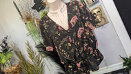 Sienna Sky Black Floral Cinched Blouse Top SM