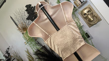 Load image into Gallery viewer, Bitter Sweet Champagne Satiny Corset Crop Top MD
