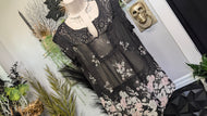 DR2 Black Floral Sheer Embroidery Blouse LG