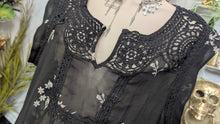 Load image into Gallery viewer, DR2 Black Floral Sheer Embroidery Blouse LG
