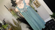 Kenar Teal Tufted Bead Tank Top  MD