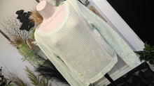Load image into Gallery viewer, Shrinking Violet Mint Mesh Open Back Sweater LG
