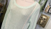 Load image into Gallery viewer, Shrinking Violet Mint Mesh Open Back Sweater LG
