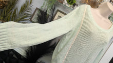 Load image into Gallery viewer, Shrinking Violet Mint Mesh Open Back Sweater LG
