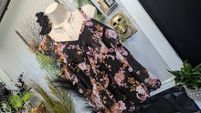 Load image into Gallery viewer, International Concepts Black Floral Open Shoulder Blouse Top LG
