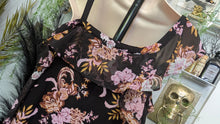 Load image into Gallery viewer, International Concepts Black Floral Open Shoulder Blouse Top LG
