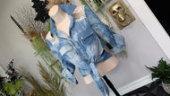 Poetry Denim Print Cotton Embroidery Crop Top MD