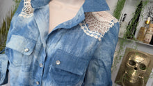 Load image into Gallery viewer, Poetry Denim Print Cotton Embroidery Crop Top MD
