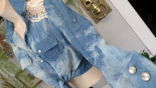 Load image into Gallery viewer, Poetry Denim Print Cotton Embroidery Crop Top MD
