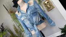 Load image into Gallery viewer, Poetry Denim Print Cotton Embroidery Crop Top MD
