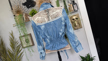 Load image into Gallery viewer, Poetry Denim Print Cotton Embroidery Crop Top MD
