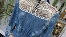 Load image into Gallery viewer, Poetry Denim Print Cotton Embroidery Crop Top MD
