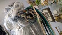 Load image into Gallery viewer, Natural Tan &amp; Teal Dread Lock Hair Bun
