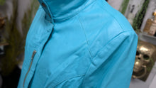 Load image into Gallery viewer, Jessica London Baby Blue Leather Jacket sz14/XL
