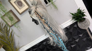Aqua & Tan Dread Lock Hair Clip Extensions (1pc)