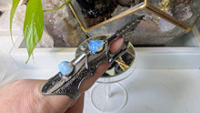 Load image into Gallery viewer, Gunmetal Finger Armour with Opalite Crystals
