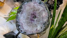 Load image into Gallery viewer, 9" Amethyst Quartz Crystal Portal Donut on Stand
