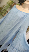 Load image into Gallery viewer, Fever Blue Off Shoulder Poet Sleeve Blouse Tunic Top XL

