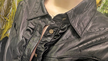 Load image into Gallery viewer, Peter Nygard Button Front Ruffle Leather Top sz8/SM-MD

