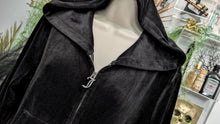 Load image into Gallery viewer, Juicy Couture Black Rhinestone Crown Crop Velour Hoodie XL NWT
