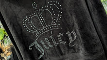 Load image into Gallery viewer, Juicy Couture Black Rhinestone Crown Crop Velour Hoodie XL NWT
