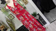 Load image into Gallery viewer, Bila Red Floral Rouched Belted Maxi Dress XXL
