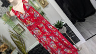 Bila Red Floral Rouched Belted Maxi Dress XXL