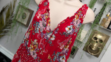 Load image into Gallery viewer, Bila Red Floral Rouched Belted Maxi Dress XXL
