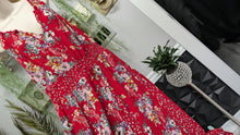 Load image into Gallery viewer, Bila Red Floral Rouched Belted Maxi Dress XXL
