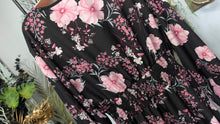 Load image into Gallery viewer, Pink &amp; Black Hi-Low Sheer Floral BlouSe Top XL-1X
