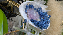 Load image into Gallery viewer, Amethyst &amp; Selenite Crystals in Moss Seashell (stand Included)

