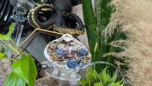 Load image into Gallery viewer, Selenite, Aura Quartz, Occo Geode in Moss Seashell (stand Included)
