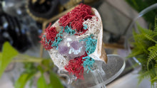 Load image into Gallery viewer, Amethyst &amp; Selenite Crystals in Moss Seashell (stand Included)
