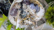 Load image into Gallery viewer, Crackle Quartz, Selenite &amp; Artificial Moss in Seashell (stand Included)
